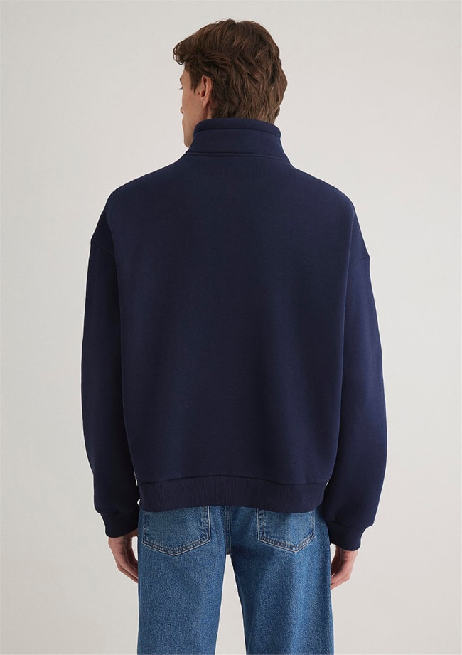 Mavı M0S10208-70497 Derın Lacıvert Erkek Boxy Yarım Fermuarlı Logo Sweatshırt