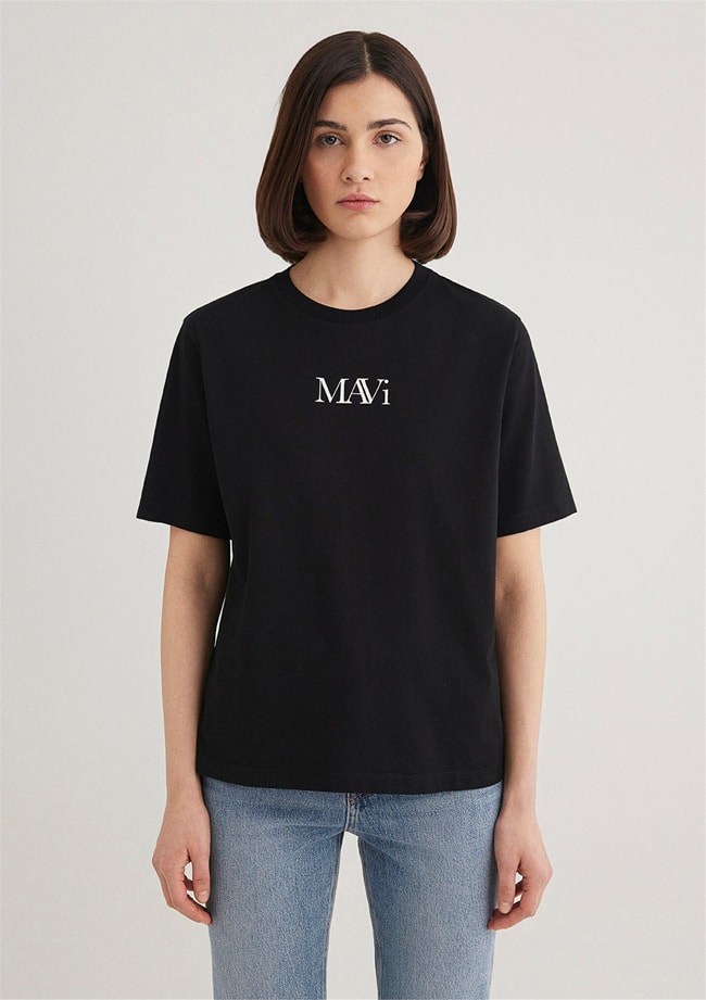 Mavi Y26 M1611594-900 Siyah Kadın Regular Mavi Logo T-shirt