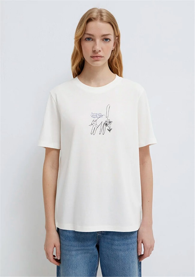 Mavi Y26 M1613725-80194 Hindistan Cevizi Kadın Regular Kedi Baskılı T-shirt
