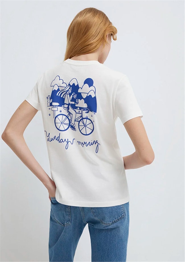 Mavi Y26 M1613740-70057 Kırık Beyaz Kadın Regular Baskılı T-shirt