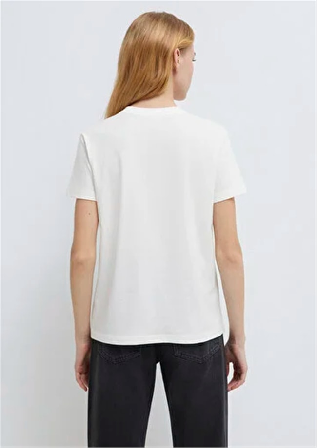Mavi Y26 M1613723-70057 Kırık Beyaz Kadın Slim Kedi Baskılı T-shirt