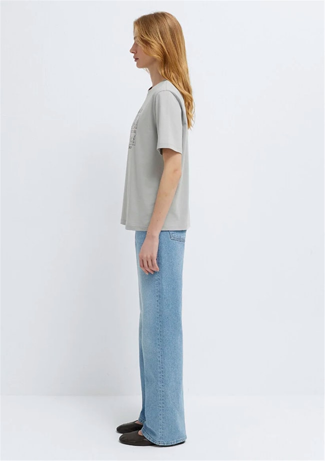 Mavi Y26 M1613876-70075 Açık Gri Kadın Regular Kedi Baskılı T-shirt