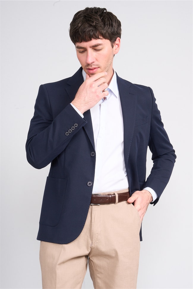 Mentality 4007 Erkek Mono Yaka Slimfit Tek Ceket Lacivert