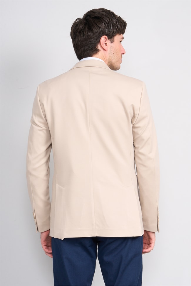 Mentality 4743 Erkek Mono Yaka Noa Desenli Örme Slimfit Tek Ceket Açık Bej