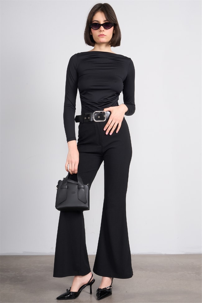 Miss Nisa 221-1 Siyah Kadın Kemerli Pantolon