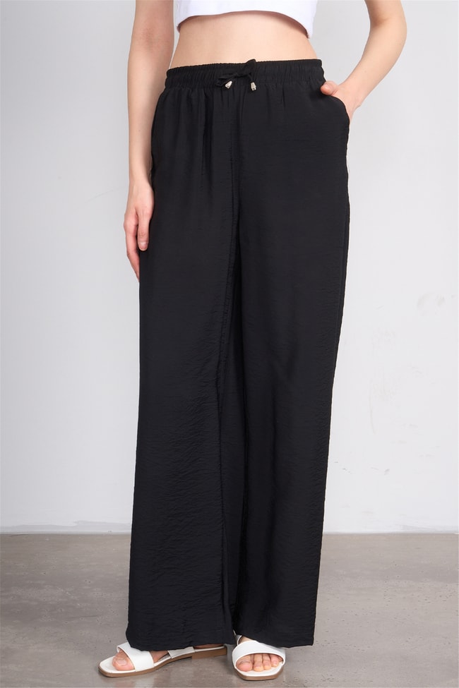 Miya Mira Modest 7899 Bayan Rita Geniş Paça Pantolon Siyah