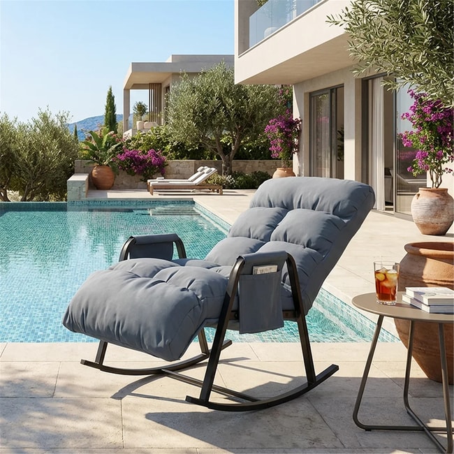 Pafu Lena Outdoor Bahçe Su Geçirmez Fonksiyonel Sallanan Koltuk - Gri-Mavi