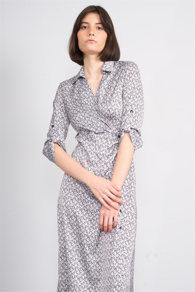 Patara Y26 26-5125 Ekru Kadın Kruvaze Yırtmaçlı Elbise S-Xxl