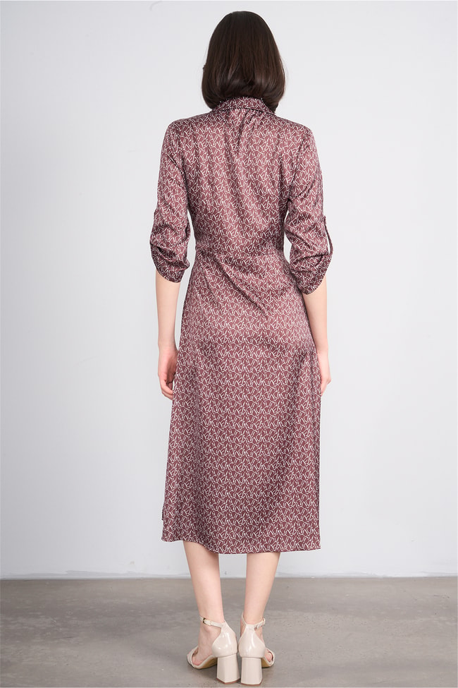 Patara Y26 26-5125 Kahve Kadın Kruvaze Yırtmaçlı Elbise S-Xxl