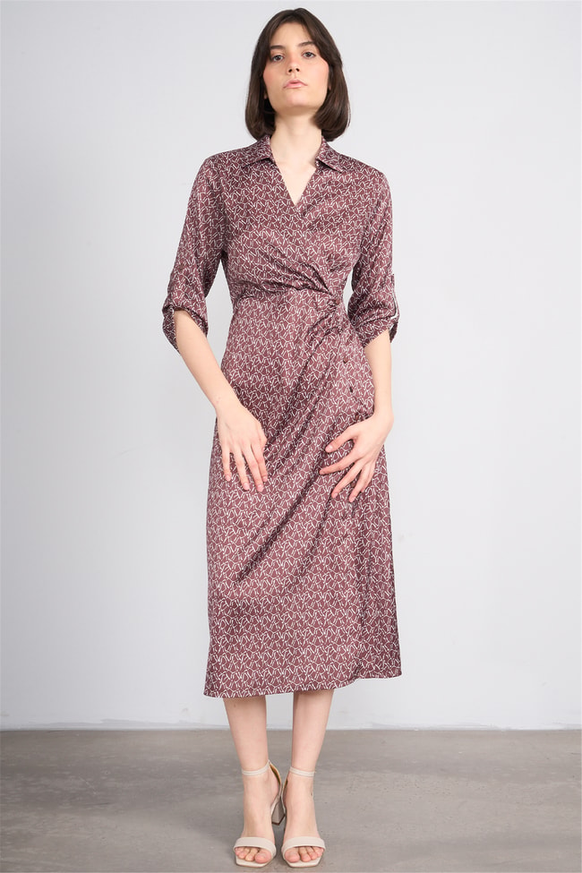 Patara Y26 26-5125 Kahve Kadın Kruvaze Yırtmaçlı Elbise S-Xxl