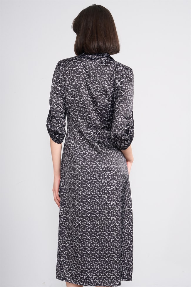 Patara Y26 26-5125 Siyah Kadın Kruvaze Yırtmaçlı Elbise S-Xxl