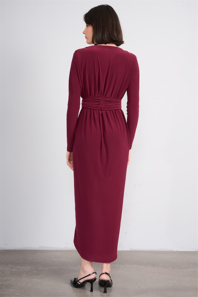 Patara Y26 5112 Bordo Kadın Sandy Kumaş Elbise S-Xl