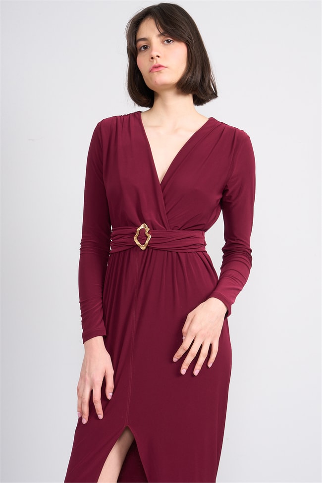 Patara Y26 5112 Bordo Kadın Sandy Kumaş Elbise S-Xl