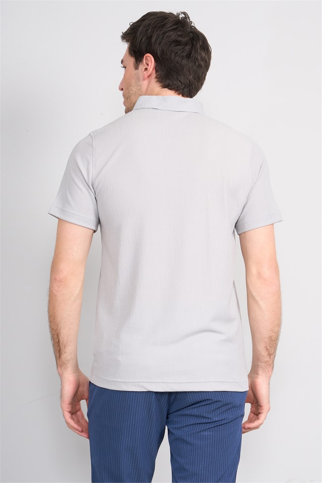 Rosso Y26 26014-P Gri Erkek Polo Yaka Jakar Tişört S-Xxl