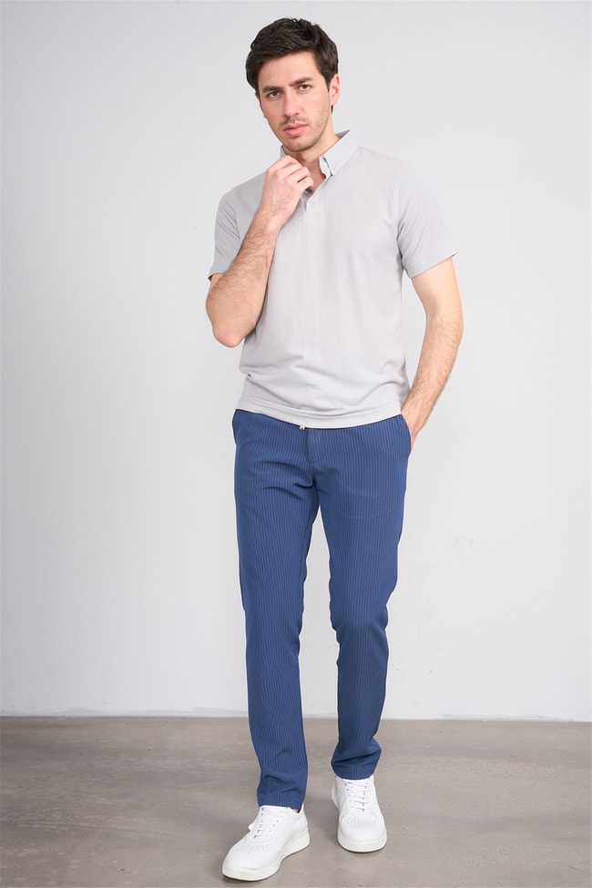 Rosso Y26 26014-P Gri Erkek Polo Yaka Jakar Tişört S-Xxl