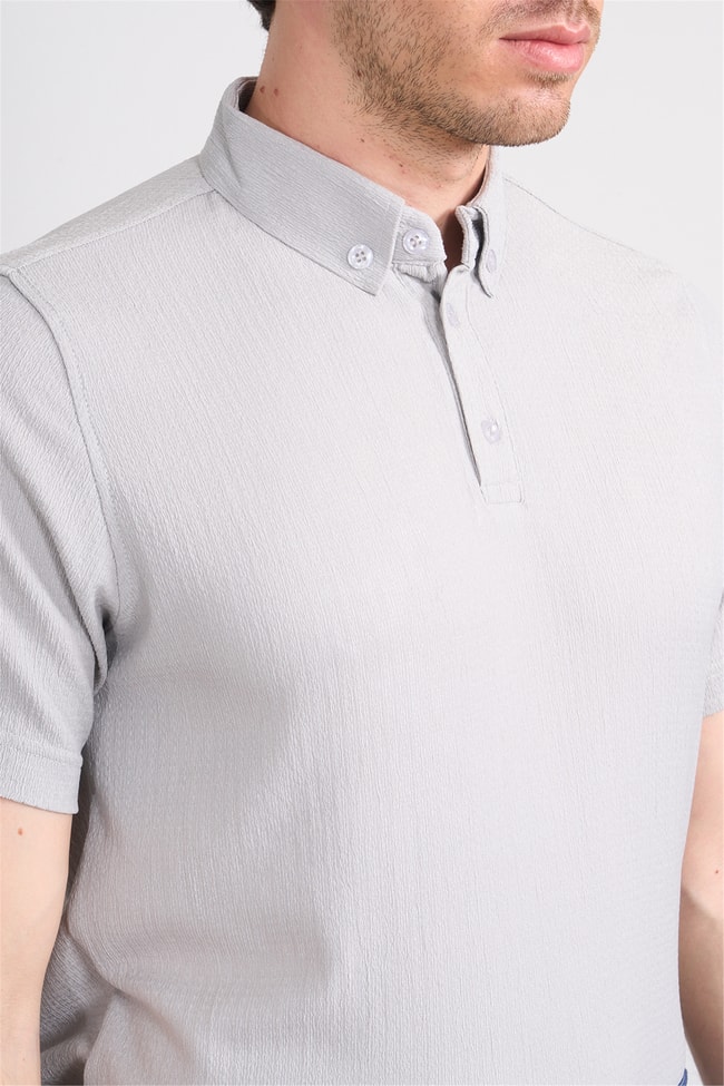 Rosso Y26 26014-P Gri Erkek Polo Yaka Jakar Tişört S-Xxl