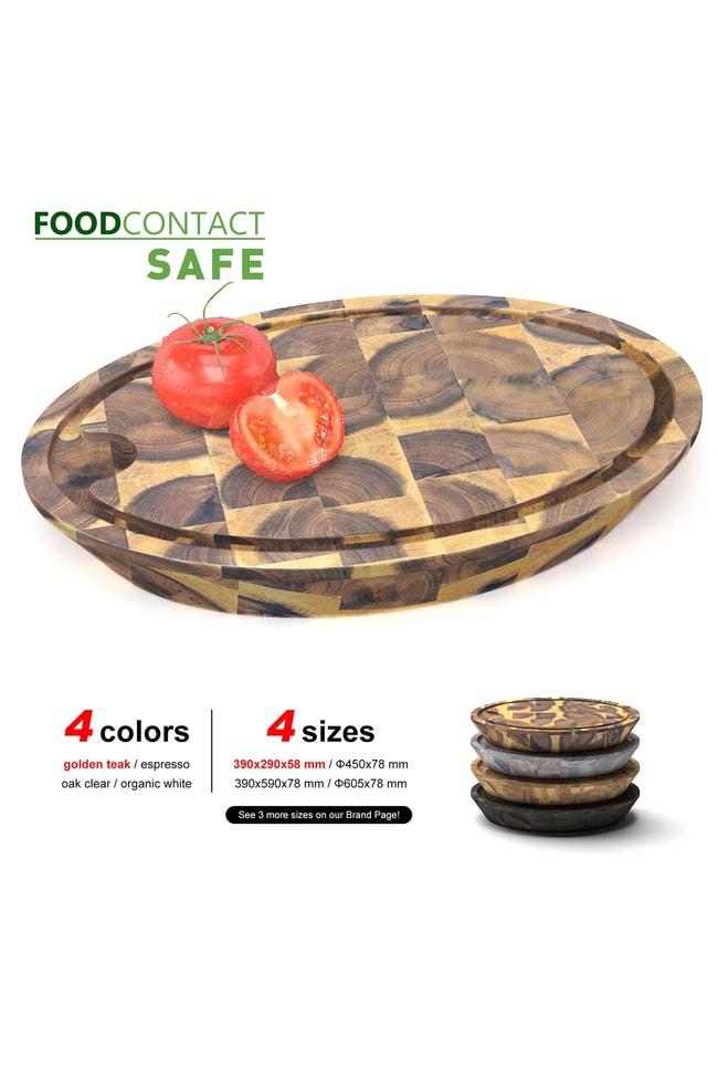 Samurai Interbuild Masif Akasya End Grain Oval Kesme Tahtası 39x29x5,8 cm Altın Tik 672162