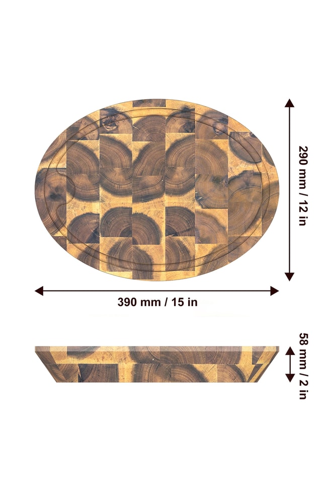 Samurai Interbuild Masif Akasya End Grain Oval Kesme Tahtası 39x29x5,8 cm Altın Tik 672162