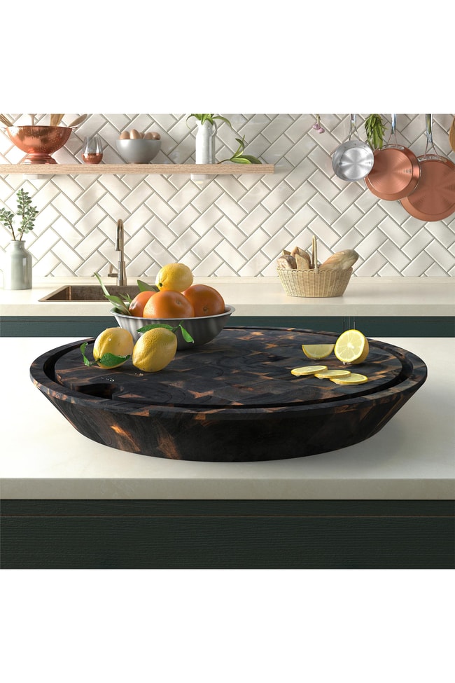 Samurai Interbuild Masif Akasya End Grain Yuvarlak Kesme Tahtası 60,5 cm Çap 7,8 cm Espresso 672261