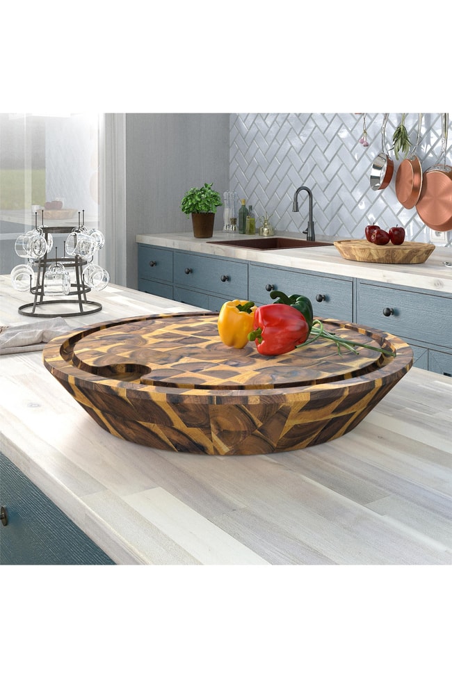 Samurai Interbuild Masif Akasya End Grain Yuvarlak Kesme Tahtası 45 cm Çap 7,8 cm Altın Tik 672223