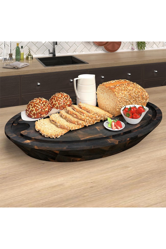 Samurai Interbuild Masif Akasya End Grain Oval Kesme Tahtası 59x39x7,8 cm Espresso 672209