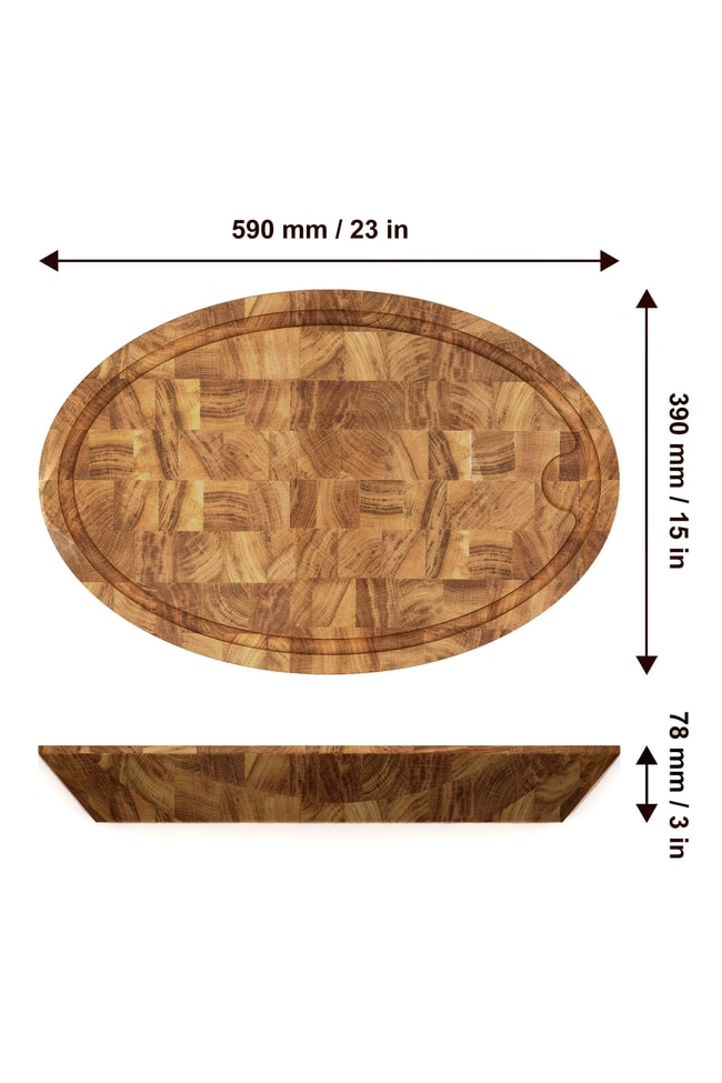 Samurai Interbuild Masif Meşe End Grain Oval Kesme Tahtası 59x39x7,8 cm Organik Naturel Meşe,Şeffaf 672445