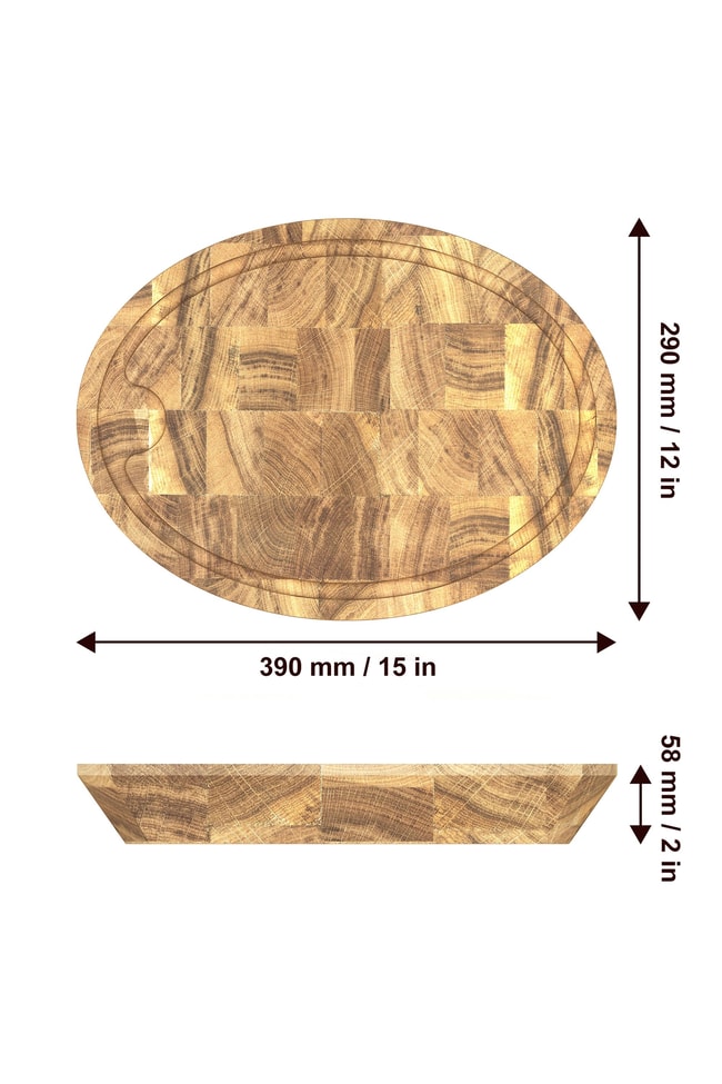 Samurai Interbuild Masif Meşe End Grain Oval Kesme Tahtası 29x39x5,8 cm Organik Naturel Meşe,Şeffaf 672452