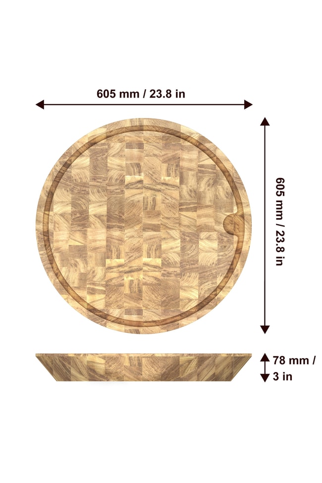 Samurai Interbuild Masif Meşe End Grain Yuvarlak Kesme Tahtası 60,5 cm Çap 7,8 cm Naturel Meşe,Şeffaf 672421