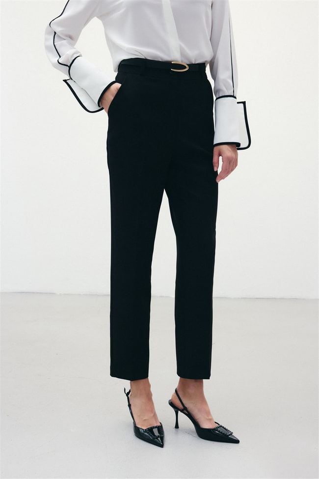 Sateen 1860-506 Siyah Kadın 6 Kemerlı Pantolon