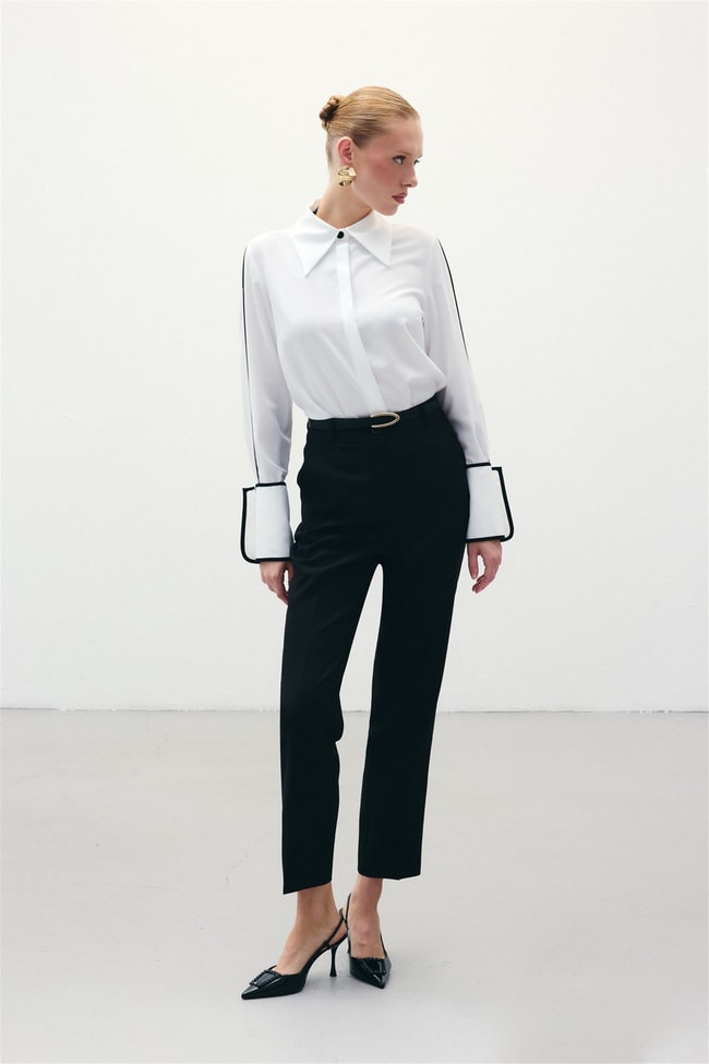 Sateen 1860-506 Siyah Kadın 6 Kemerlı Pantolon