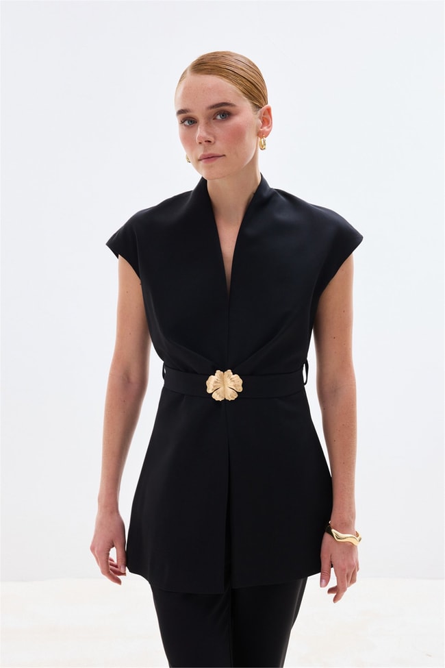 Sateen Y26 1900-1592 Toka Detaylı Bluz Siyah