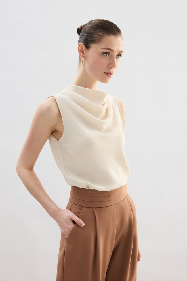 Sateen Y26 1969-1251 Degaje Yaka Jakarlı Bluz Taş