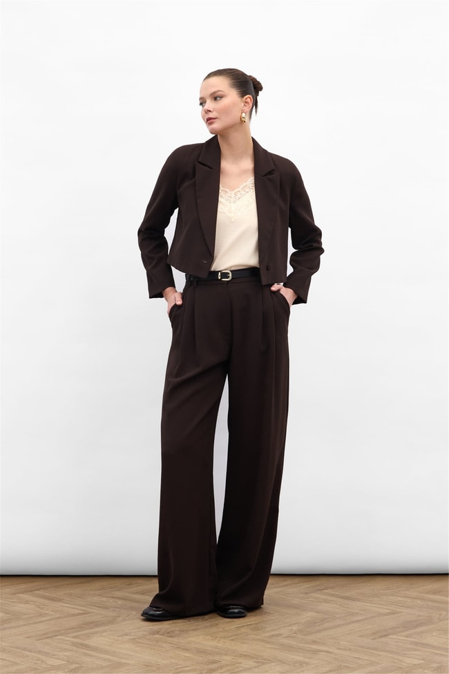Sateen Y26 1987-5079 Luna Krep Pantolon Kahverengi