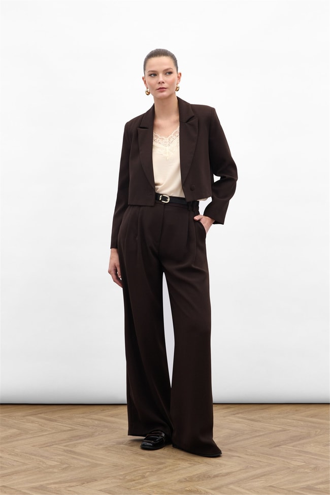 Sateen Y26 1987-5079 Luna Krep Pantolon Kahverengi
