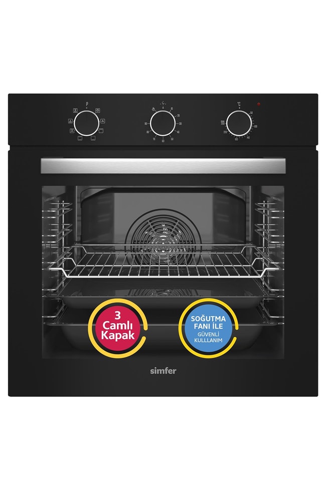 Simfer 8220 9 Fonksiyon QS Siyah Cam Ankastre Fırın Power Turbo Pop-up
