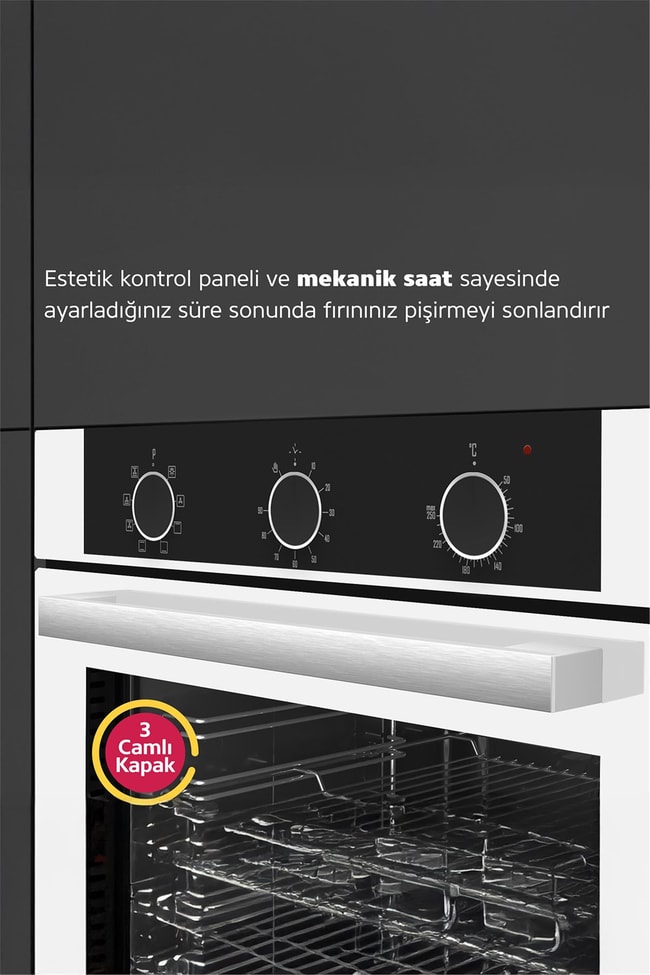 Simfer 8221 9 Fonksiyon QS Beyaz Cam Ankastre Fırın Power Turbo Pop-up