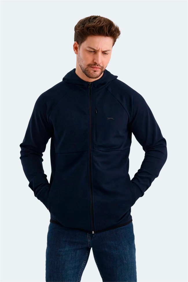 Slazenger St24We053-400 Vıolet Lacıvert Erkek Kapusonlu Tam Fermuarlı Sweatshırt