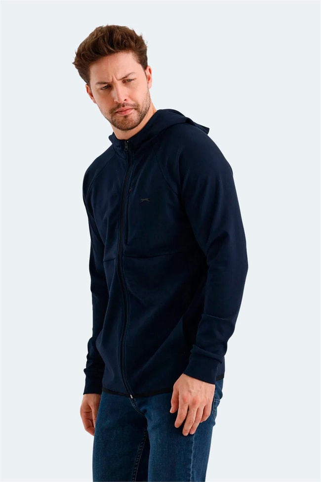 Slazenger St24We053-400 Vıolet Lacıvert Erkek Kapusonlu Tam Fermuarlı Sweatshırt