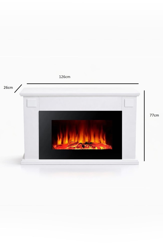 Tektes Elektrikli Şömine 126 cm Isıtmasız Tek Renkli Beyaz Kasalı Bluetoothlu Şömine