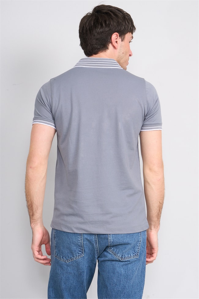 Troy Y26 26537 Füme Erkek Pepe Polo Yak.Cızgılı Fermuarlı T-Shirt