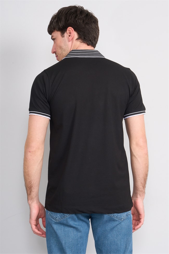 Troy Y26 26537 Siyah Erkek Pepe Polo Yak.Cızgılı Fermuarlı T-Shirt