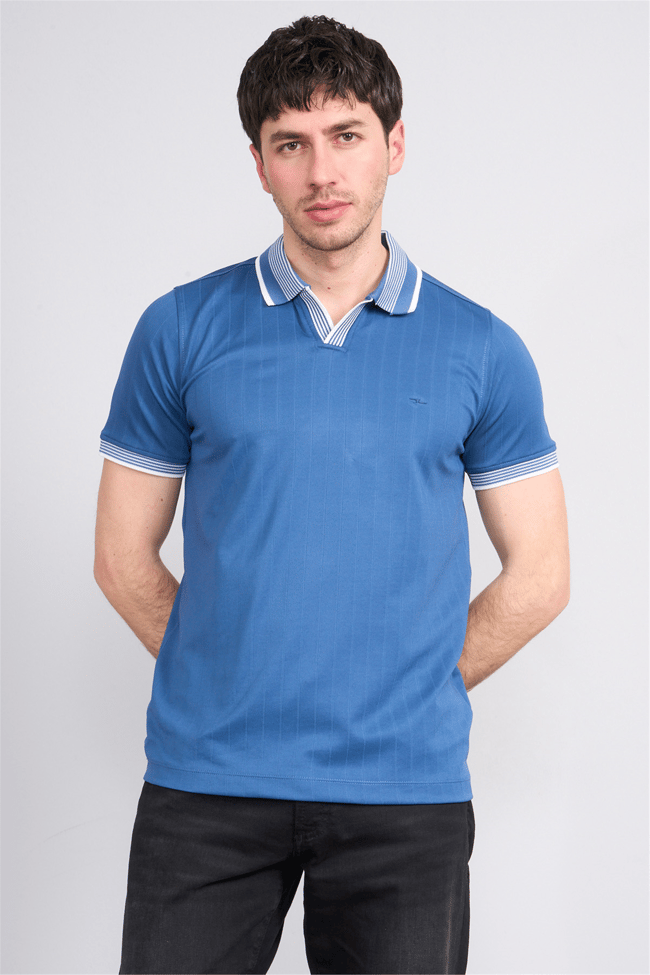 Troy Y26 26542 İndigo Erkek Cupra V Pat Polo T-Shirt
