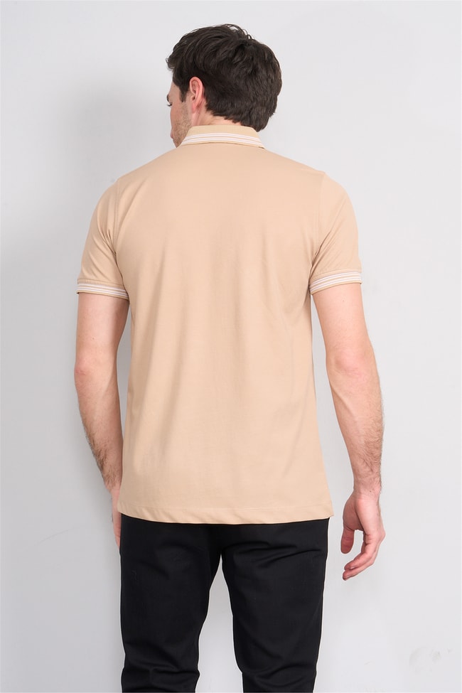 Troy Y26 26544 Bej Erkek Pepe Yakalı T-Shirt