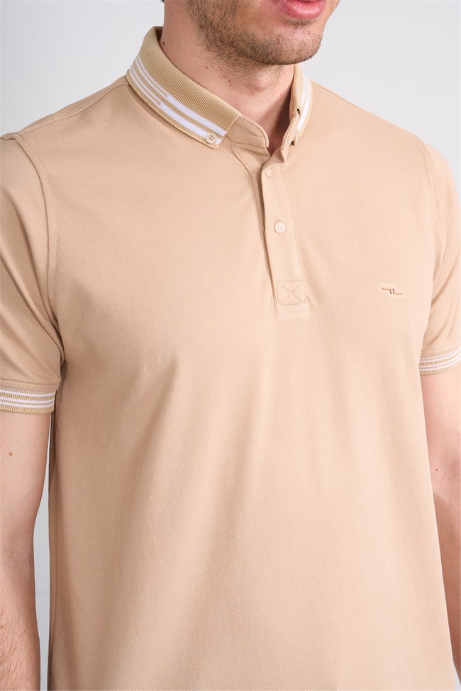 Troy Y26 26544 Bej Erkek Pepe Yakalı T-Shirt