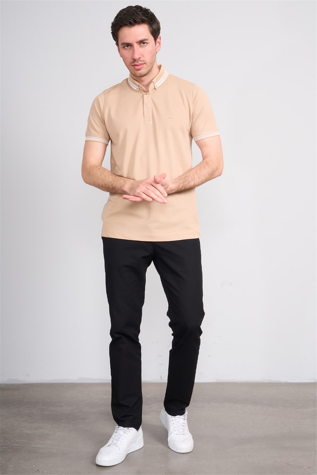 Troy Y26 26544 Bej Erkek Pepe Yakalı T-Shirt
