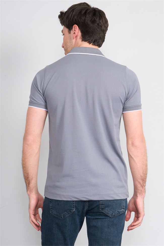 Troy Y26 26545 Gri Erkek Pepe Fermuarlı Polo T-Shirt