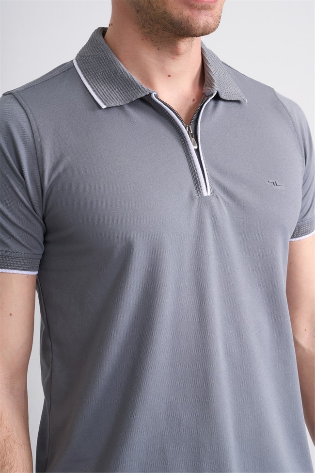 Troy Y26 26545 Gri Erkek Pepe Fermuarlı Polo T-Shirt