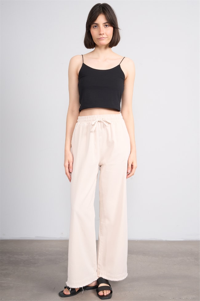 Volumex Y26 Z-233 Bej Kadın Bol Gabardin Pantolon