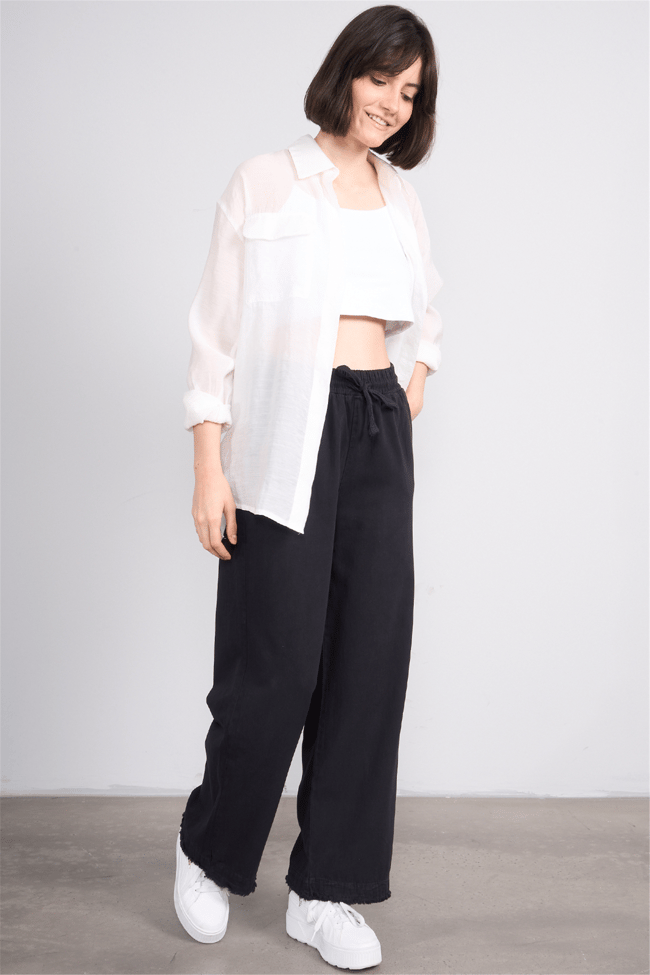 Volumex Y26 Z-233 Siyah Kadın Bol Gabardin Pantolon