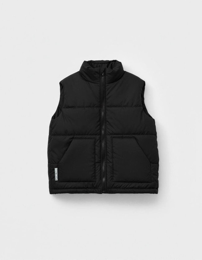 Unisex Çocuk Pamuklu Siyah Şişme Yelek - Fermuarlı Cepli Kapitone Model